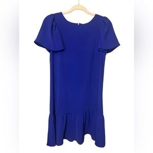DKNY Womens Blue Flowy Flutter Sleeve Ruffle Hem Shift Dress
